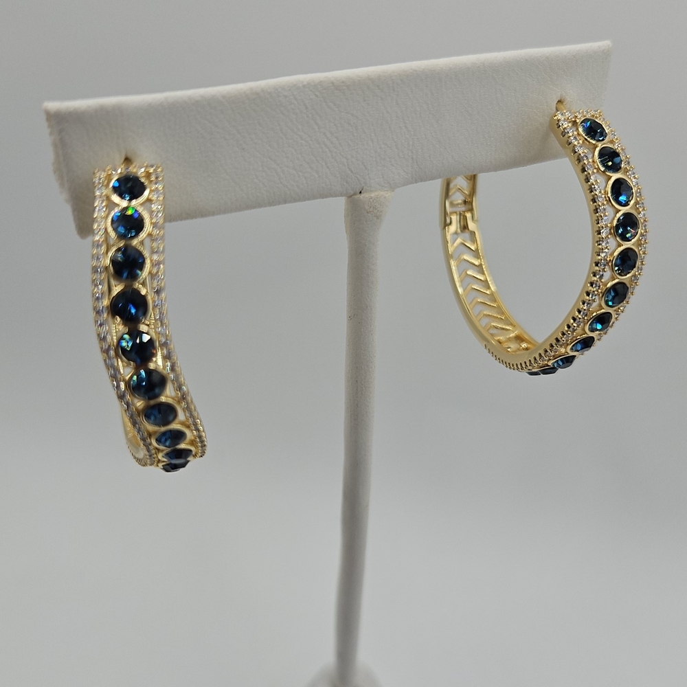 Elegant Gold and Blue Hoop Earrings